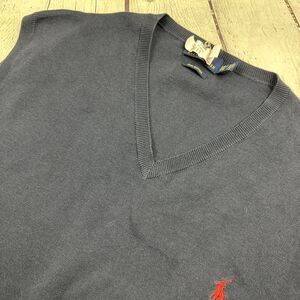 Polo Ralph Lauren Sweater Vest Mens XXL Navy Blue 100% Pima Cotton Red Polo Pony